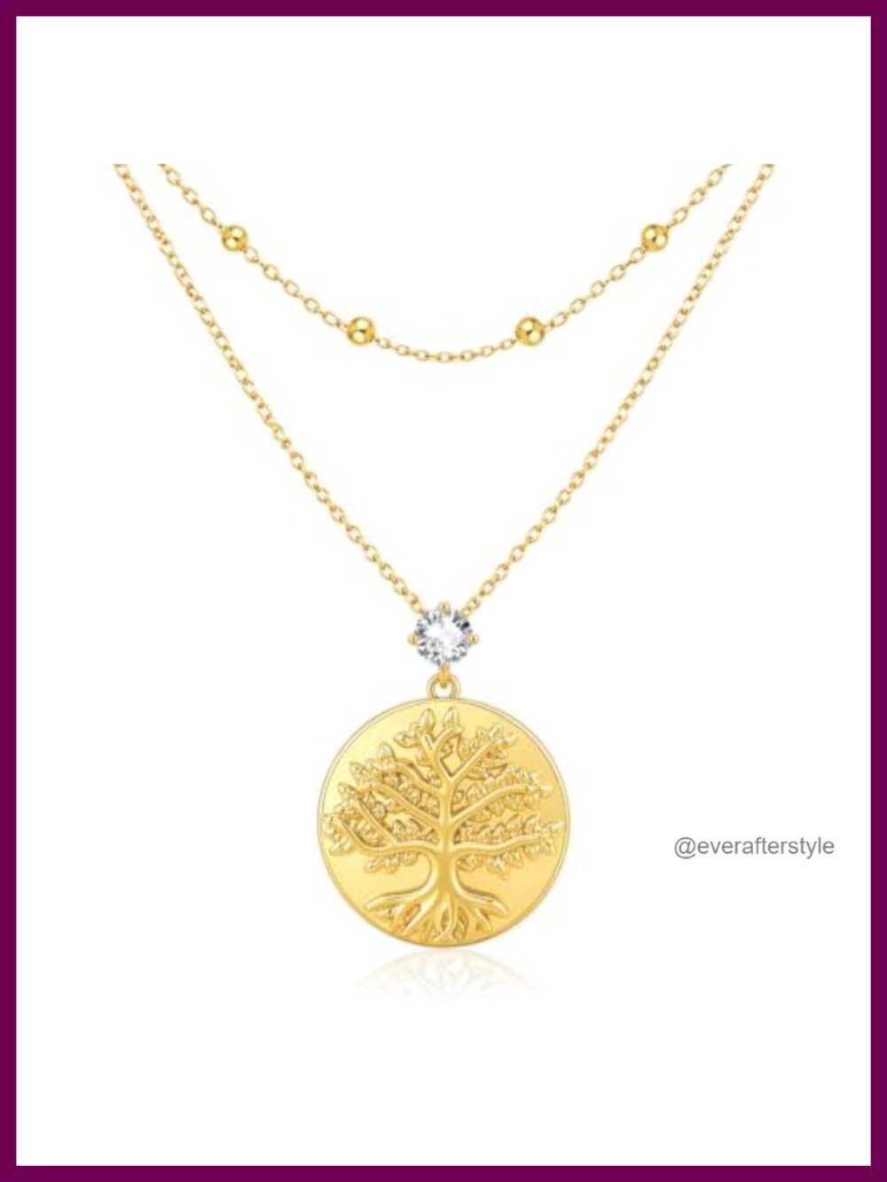 14K Gold Layered Necklace Circle Coin Pendant for Women